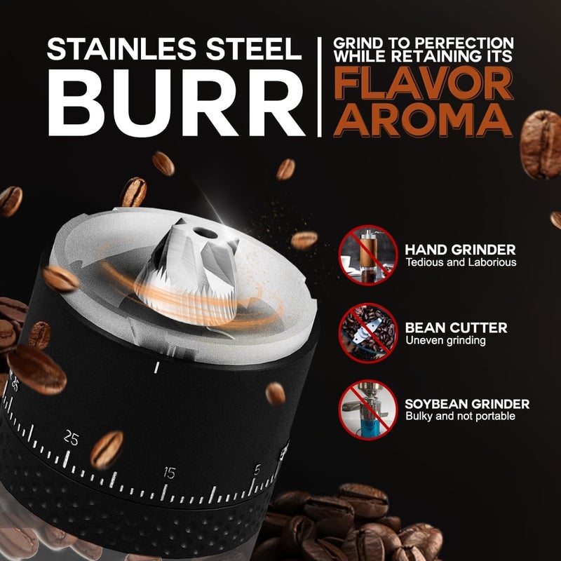 LEBURRY Burr Coffee Grinder - Portable Espresso Grinder with Stainless Steel Conical Mill for Travel, Camping - Cordless/Rechargeable Electric Coffee Bean Grinders with 38 Adjustable Grind Settings - Image 5